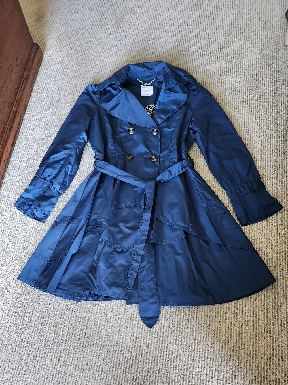 Bebe NWOT Royal Blue Double-Breasted Fit-and-Flare Trench Coat